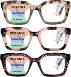 HIYANJN 3 Pack Progressive Multifocal Reading Glasses for Women Men Oprah style Blue Light Blocking Spring Hinger Readers 2.00
