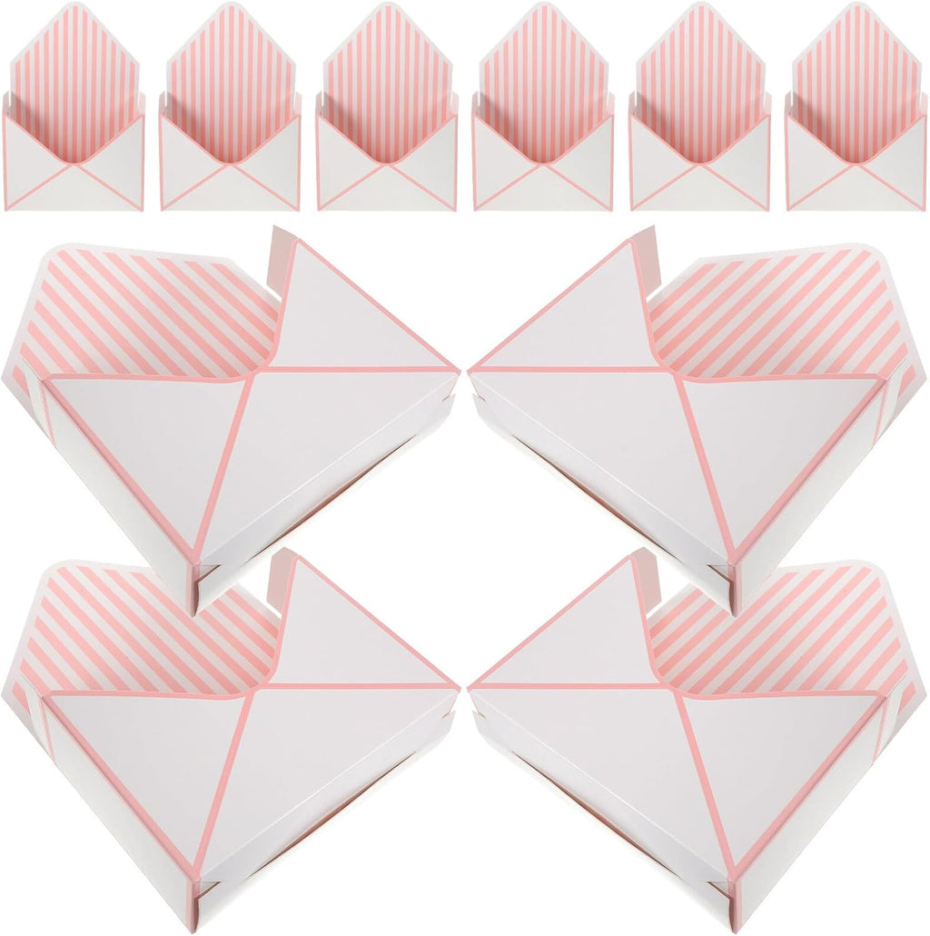 HEALEEP Envelope Shape Flower Packing Box Paper Case, 10pcs White with Pink Stripe Floral Wrapping Container for Bouquet Presentation and Candy Storage