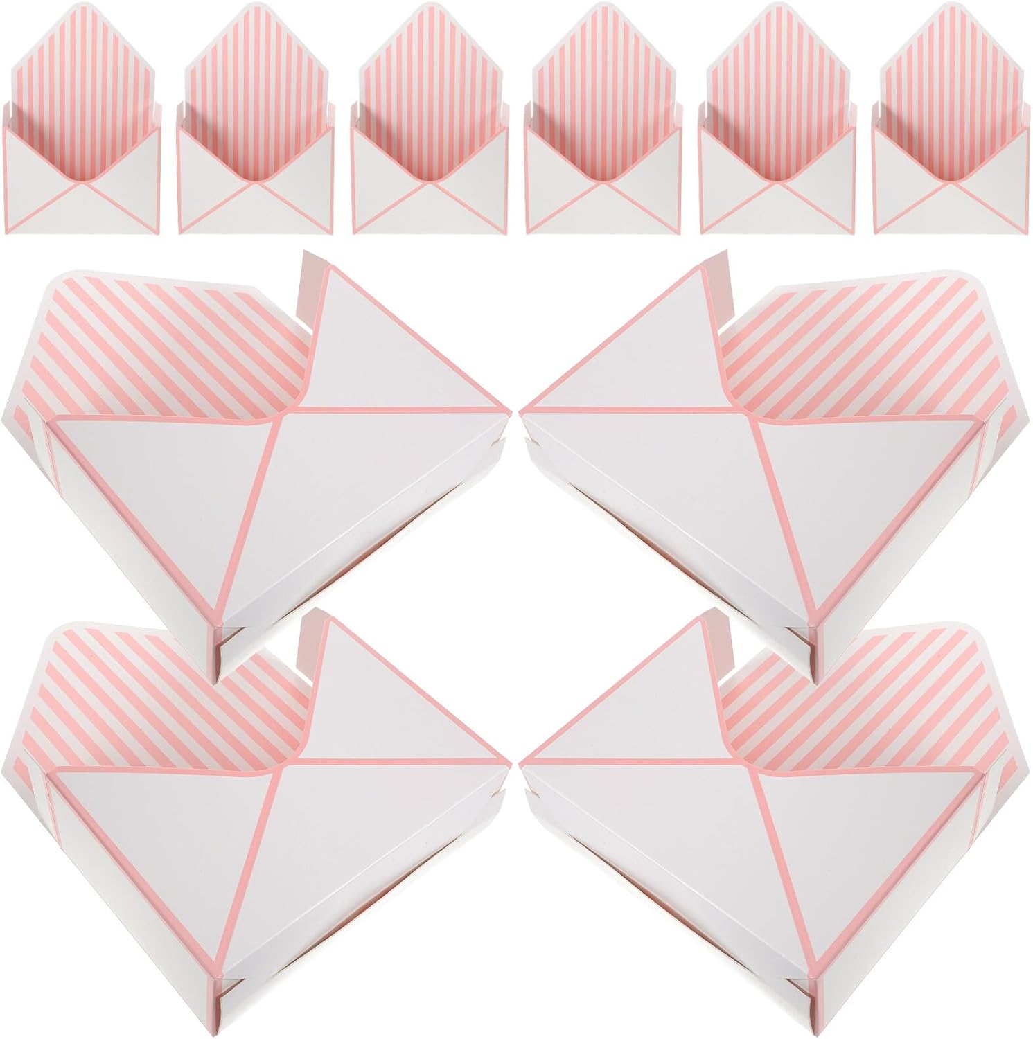 HEALEEP Envelope Shape Flower Packing Box Paper Case, 10pcs White with Pink Stripe Floral Wrapping Container for Bouquet Presentation and Candy Storage