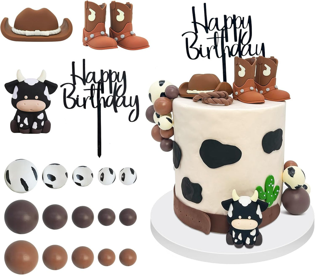 Tarocynn 20Pcs Cowboy Cake Decorations with Cowboy Hat Boots Cow Cake Topper Birthday Party Baby Shower Theme Party Decor