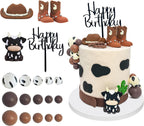 Tarocynn 20Pcs Cowboy Cake Decorations with Cowboy Hat Boots Cow Cake Topper Birthday Party Baby Shower Theme Party Decor