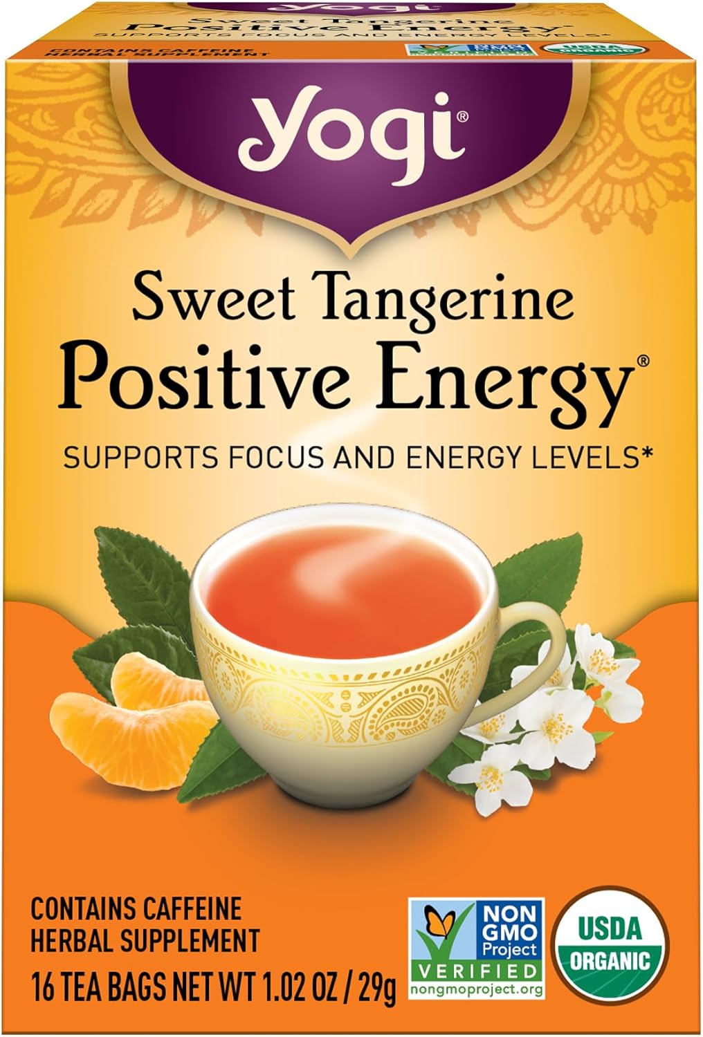 Yogi Sweet Tangerine Positive Energy, 16 Tea Bags, Packaging May Vary (Pack of 1)