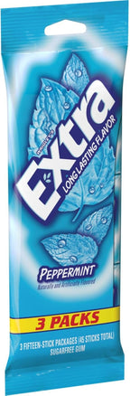 EXTRA Peppermint Sugar Free Gum Back To School Chewing Gum, 3 Pack Bulk Gum (45 Sticks Total)