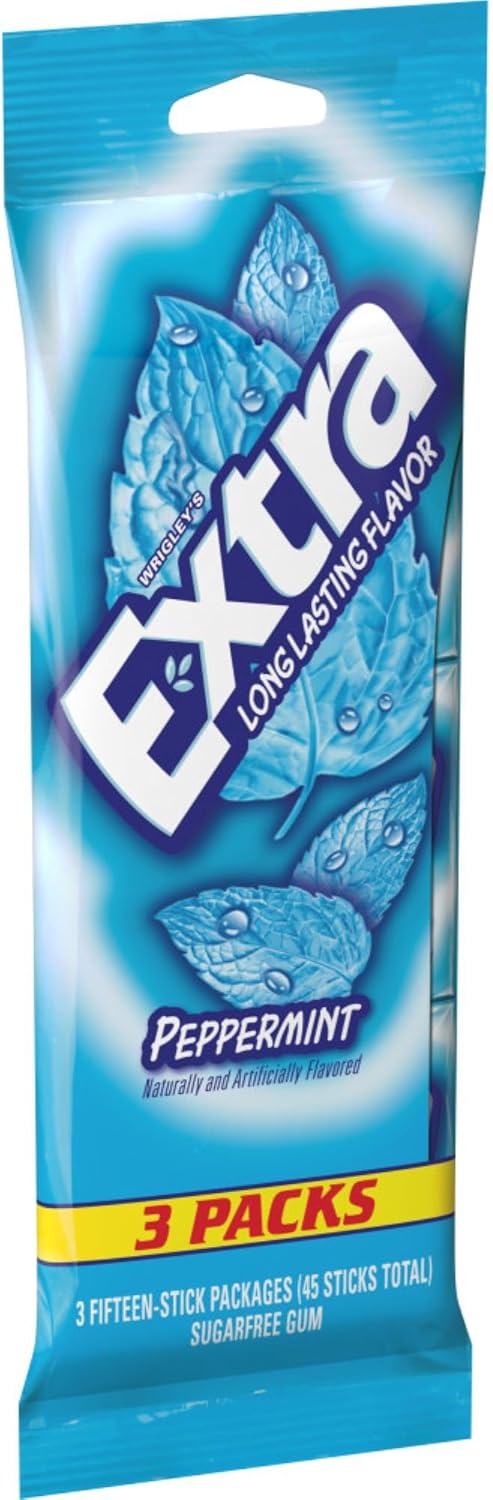 EXTRA Peppermint Sugar Free Gum Back To School Chewing Gum, 3 Pack Bulk Gum (45 Sticks Total)