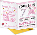 Cute 7th Birthday Card Gift for Girls Kids Child, Ideal 7 Years Old Birthday Card for Daughter Granddaughter Niece Sister Her, Best Happy Seven Years Old Gift from Dad Mom Grandma Grandpa
