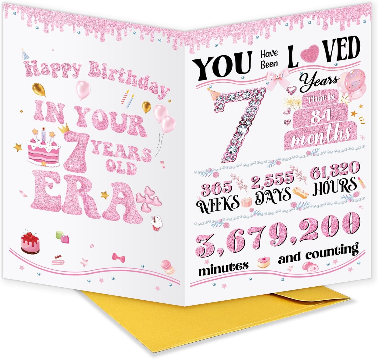 Cute 7th Birthday Card Gift for Girls Kids Child, Ideal 7 Years Old Birthday Card for Daughter Granddaughter Niece Sister Her, Best Happy Seven Years Old Gift from Dad Mom Grandma Grandpa
