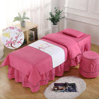 KKLT 4-Piece Massage Table Sheet Sets,Embroidery Beauty Bed Cover Soft Cotton Living Room Square Bed Cover for Physiotherapy Bed Special-Rose red 60x180cm(24x71inch)