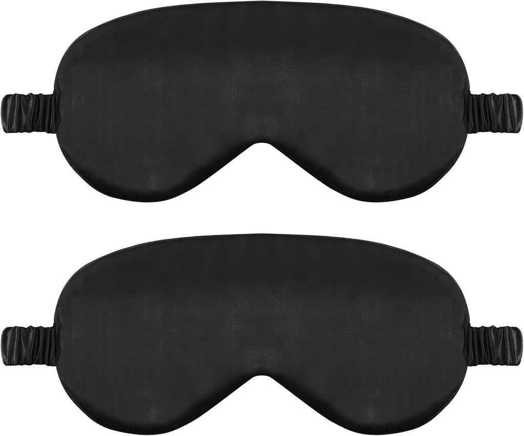 2 Pack Sleep Mask Silk Eye Mask Cover for Sleeping, Soft Satin Blindfold with Elastic Strap, Comfortable Night Sleeping Mask for Women Men (Black)