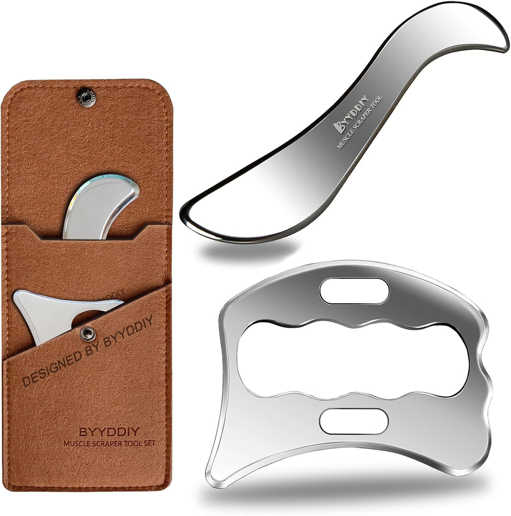 BYYDDIY SD 2 in 1 Stainless Steel(304) GuaSha Muscle Scraper Tools Set,Scar Tissue Tool,Physical Therapy Tools,Muscle Scraping Tool,Massage Scraper,IASTM Tools,Soft Tissue Massage Tool (SD2)