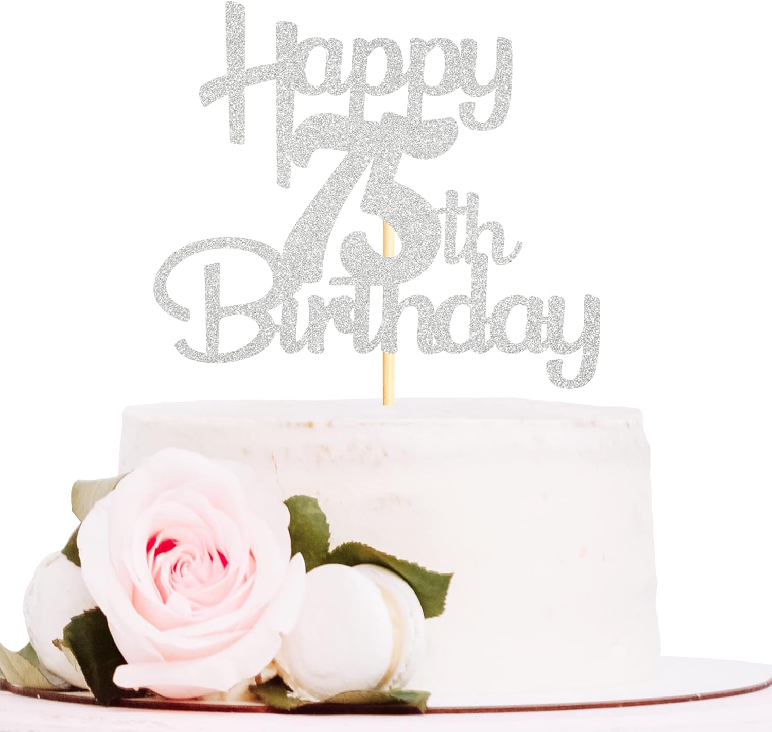 Sotpot Happy 75th Birthday Cake Topper Silver Glitter 75th Cake Toppers 75 Birthday Cake Decorations for Cheers to 75 Fabulous Birthday Party Supplies- 1 Pack