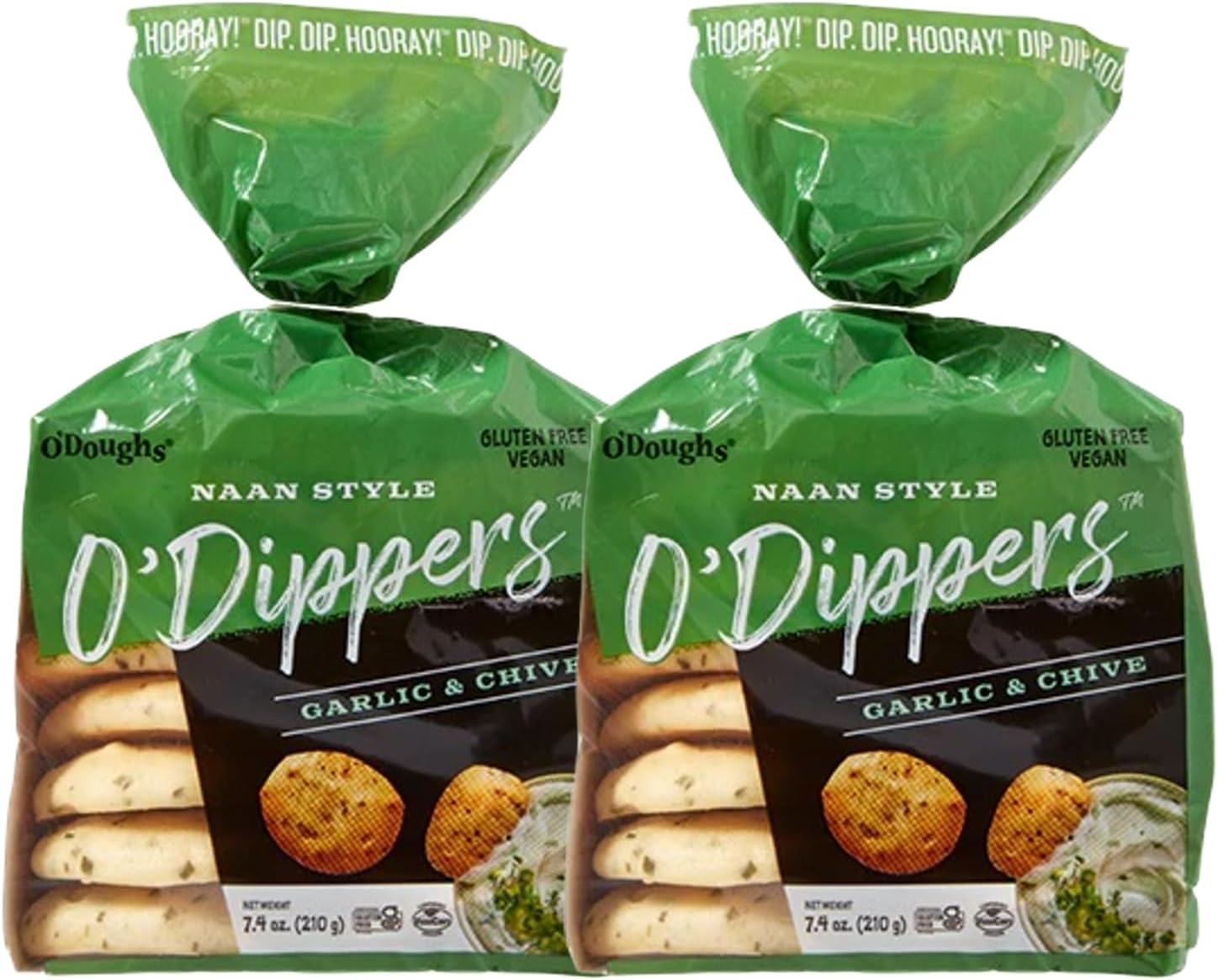 O'Doughs Gluten Free and Vegan Naan Style O'Dippers Flatbreads, GARLIC AND CHIVE, 7.4oz (Pack of 2)