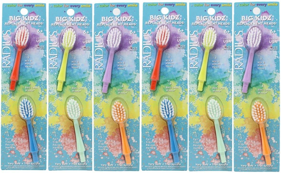 RADIUS Big Kidz Forever Brush Replaceable Head for Children, 6 Years and Up, BPA Free ADA Accepted for Growing Teeth and Gums, 2 Heads - Extra Soft