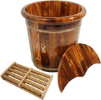 Wood Foot Bath Bucket, Portable Pedicure Bowl Soaking Tub Feet Massage Barrel Solid Wood Round Sauna Feet Basin Footbath Barrel with Massage Beads Plate and Lid for Home Spas Bath Centers
