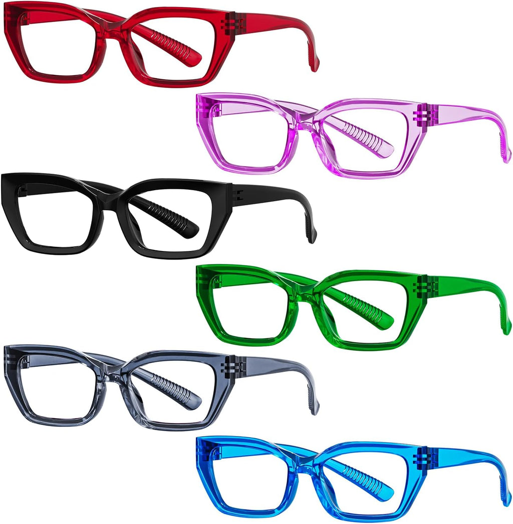 Eyekepper 6-Pack Cat Eye Reading Glasses for Women Stylish Readers with Screwless Spring Hinges