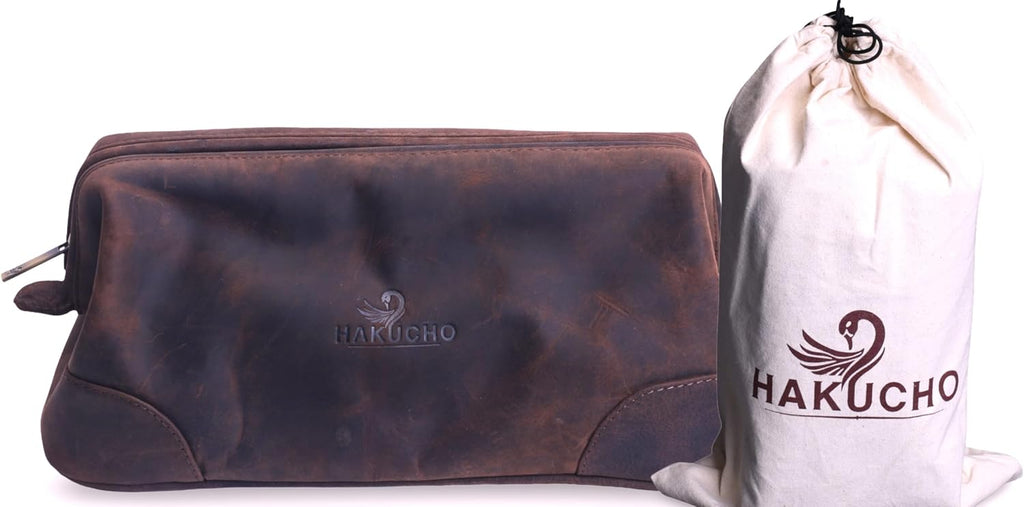 Leather Toiletry Bag – Where Elegance Meets Everyday Utility, Grooming Travel Pouch, Shaving Kit Toiletries, Leather Makeup Bag with Water resistant Lining, Men & Women (DARK BROWN)