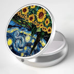 Pill Box, 3 Compartment Portable Travel Medicine Box with Mirror, Compact and Cute, Fits in Purse and Pocket, Medicine and Vitamin Organizer (Sunflower)