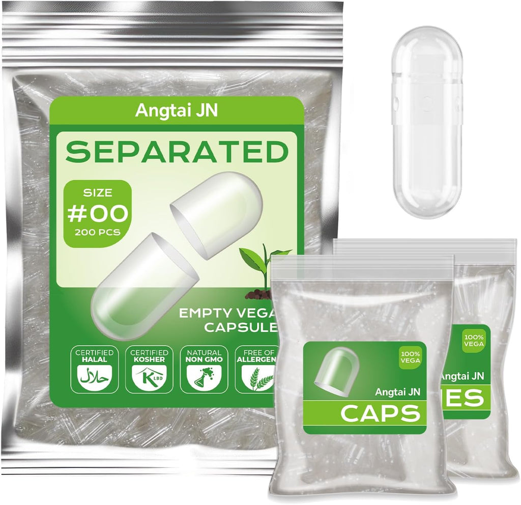 Empty Capsules Size 00 Separated Vegan Pill Caps Plant Based Clear (200 Caps+200 Bodies) Gluten Free, Non-GMO, Halal Certified Filling Kit for Vegetarian DIY Your Own Supplements