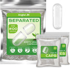 Empty Capsules Size 00 Separated Vegan Pill Caps Plant Based Clear (200 Caps+200 Bodies) Gluten Free, Non-GMO, Halal Certified Filling Kit for Vegetarian DIY Your Own Supplements