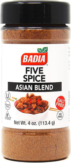 Badia Five Spice Asian Blend, 4 oz – Sweet Aromatic Flavor – Asian Fusion Blend of Anise, Cloves, Cinnamon, Fennel & Ginger, No Salt, Gluten Free