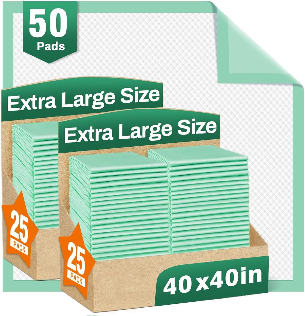MILDPLUS Disposable Bed Pads 40"X40" 50pcs Extra Large Pee Pads for Incontinence 140 Gram Heavy Duty Super Absorbent Underpads Waterproof Chucks Pads for Adults, Elderly or Pets [100x100CM]