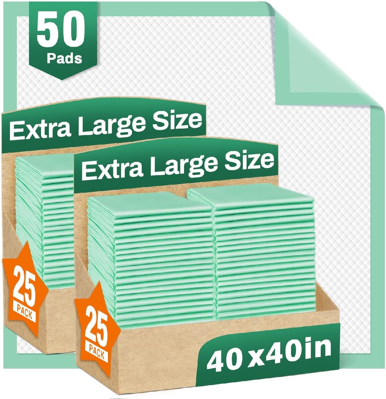 MILDPLUS Disposable Bed Pads 40"X40" 50pcs Extra Large Pee Pads for Incontinence 140 Gram Heavy Duty Super Absorbent Underpads Waterproof Chucks Pads for Adults, Elderly or Pets [100x100CM]