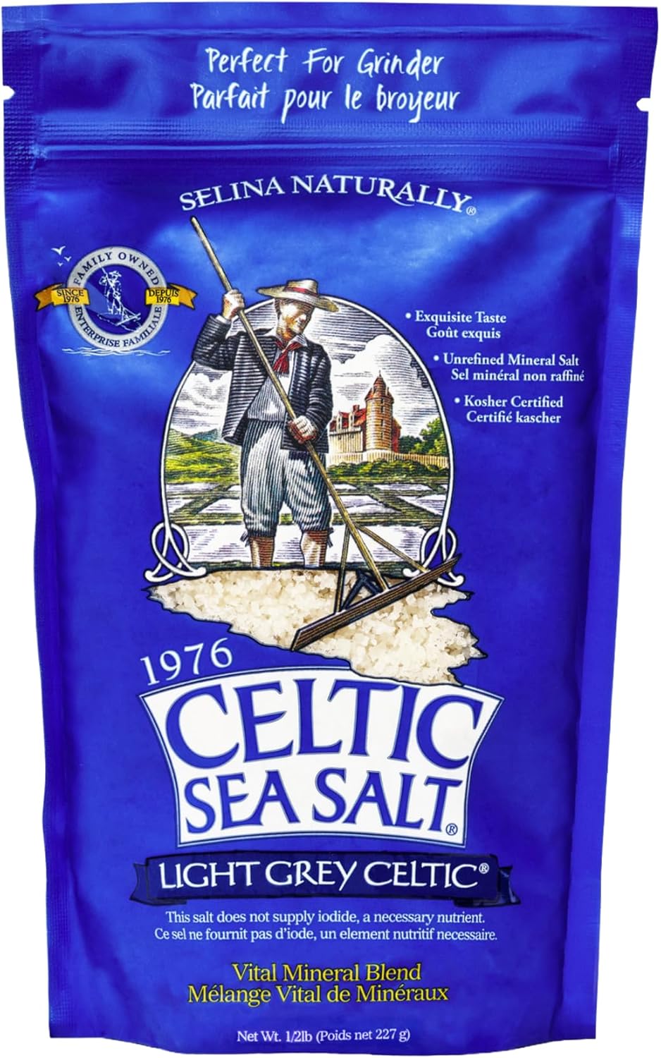 Celtic Sea Salt Light Grey Coarse – Unrefined Mineral Salt, 70+ Trace Minerals, Sustainably Harvested, GMP Certified – Cooking, Finishing, Hydration, Grinder Use – ½ Pound Resealable Bag