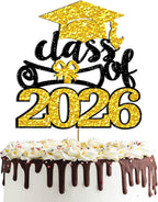 Black Gold Glittery Class of 2026 Cake Topper - Congrats Grad Senior High School/University Graduation/College/So Pround of You/2026 Graduation Party Cake Supplies Decorations