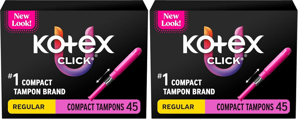 U by Kotex Click Compact Tampons, Regular Absorbency, Unscented, 45 Count (Pack of 2)