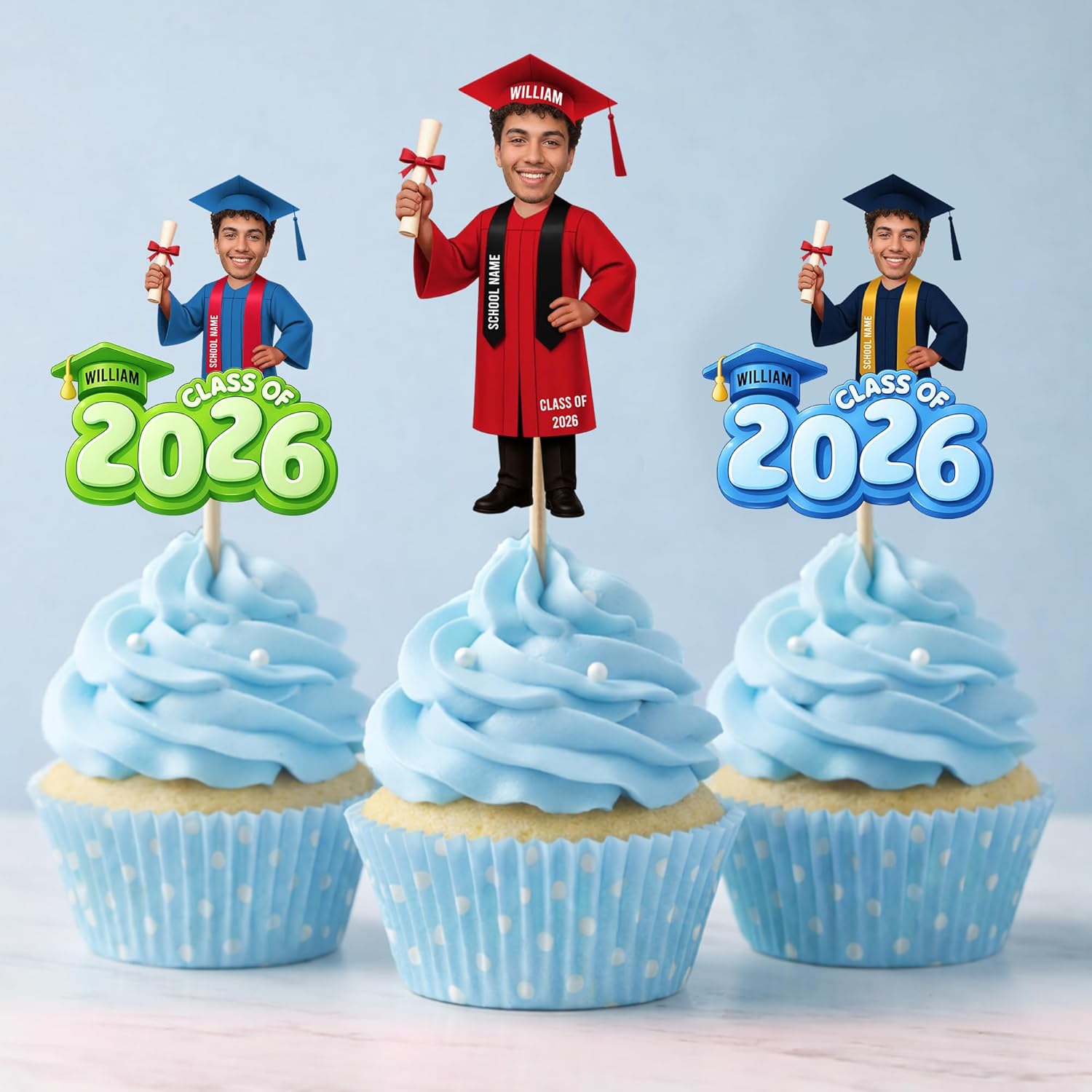 Graduation Cupcake Toppers, Customizable with Your Photos, Great for All Occasions, 1 Count, Cardstock, Graduation Style 3