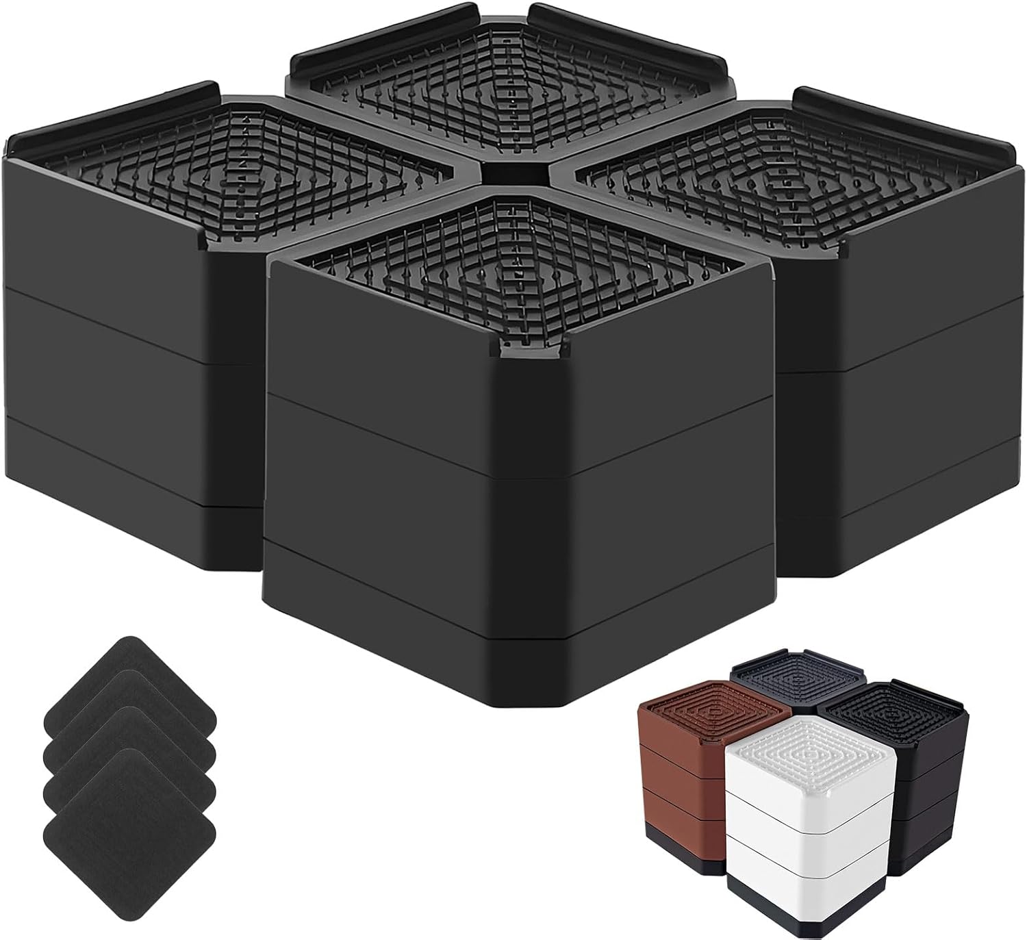 Bed Risers Heavy Duty, Adjustable Furniture Riser Blocks Lift 1.5, 3, 4.3 inches for Couch Table Desk Sofa Chair Legs, Refrigerator, Washing Machine - Support up to 4000 lbs (Black 4 Pack, 3 inch)