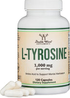 L-Tyrosine 1,000mg per Serving, 120 Veggie Capsules (L Tyrosine Supplement for Memory, Attention, and Focus) Amino Acid, Vegan Safe, Non-GMO by Double Wood