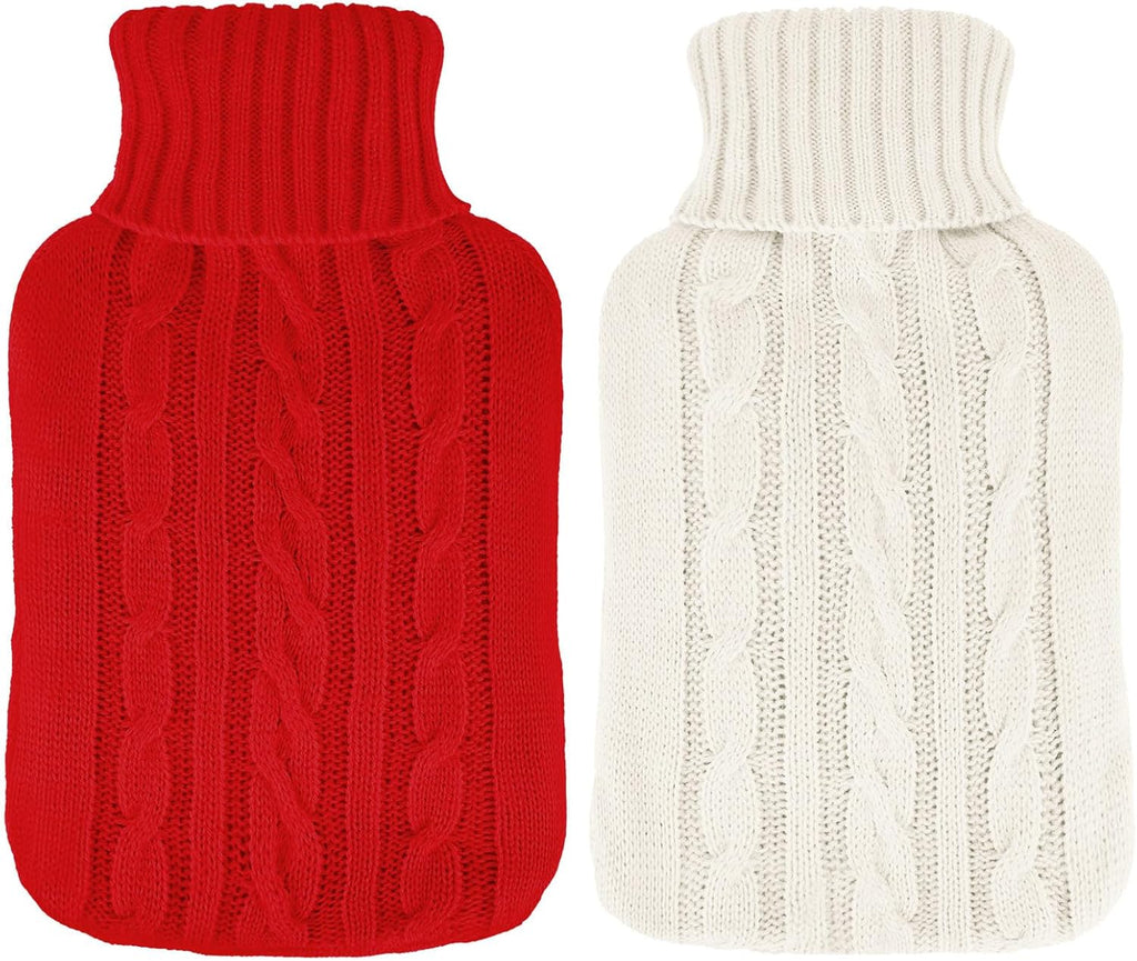 2 Pieces Hot Water Bottle Cover Soft Cover Only Knitted Hot Water Bottle Sweater for Winter Compress and Cold Therapy, Menstrual Cramps, Neck, Shoulder Pain Relief(Red,White)