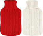 2 Pieces Hot Water Bottle Cover Soft Cover Only Knitted Hot Water Bottle Sweater for Winter Compress and Cold Therapy, Menstrual Cramps, Neck, Shoulder Pain Relief(Red,White)