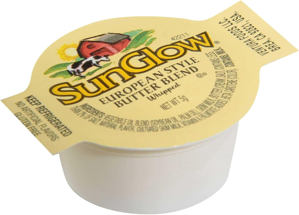 Ventura Foods SunGlow European Style Whipped Butter Blend, 5g Individual Portion Cups, Bulk Foodservice Pack, 720 Count - Creamy Spread Made with Real Milk