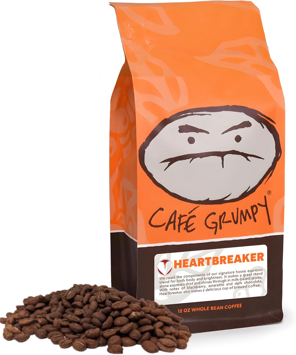Café Grumpy Heartbreaker Blend Whole Bean Coffee, 12 oz bag Medium Roast Arabica, French Press Cold Brew Pour Over Drip Gourmet Breakfast