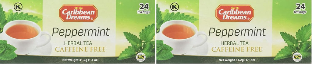 Caribbean Dreams ALL NATURAL Peppermint Tea 24 tea bags (Pack of 2)