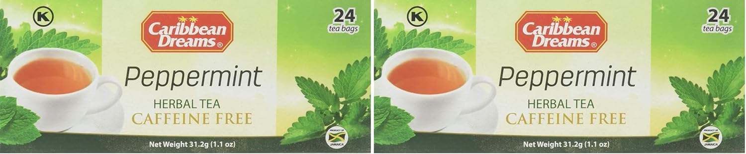 Caribbean Dreams ALL NATURAL Peppermint Tea 24 tea bags (Pack of 2)