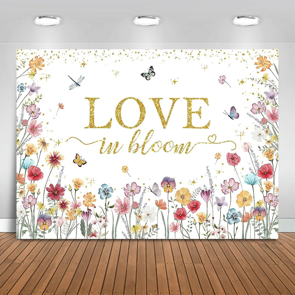 Love in Bloom Backdrop 7x5ft Wildflower Bridal Shower Party Decorations Background Engagement Wedding Shower Banner Photo Booth Props
