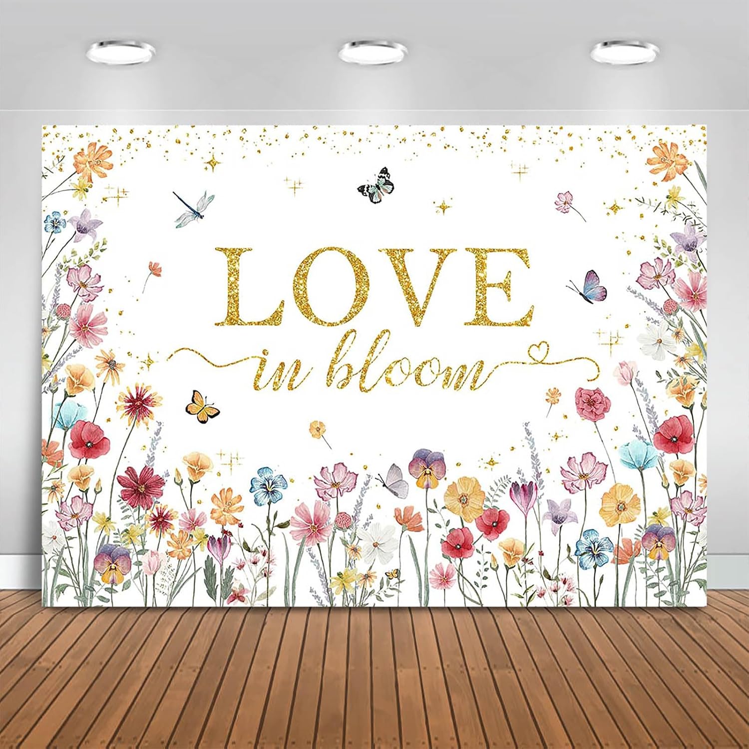 Love in Bloom Backdrop 7x5ft Wildflower Bridal Shower Party Decorations Background Engagement Wedding Shower Banner Photo Booth Props