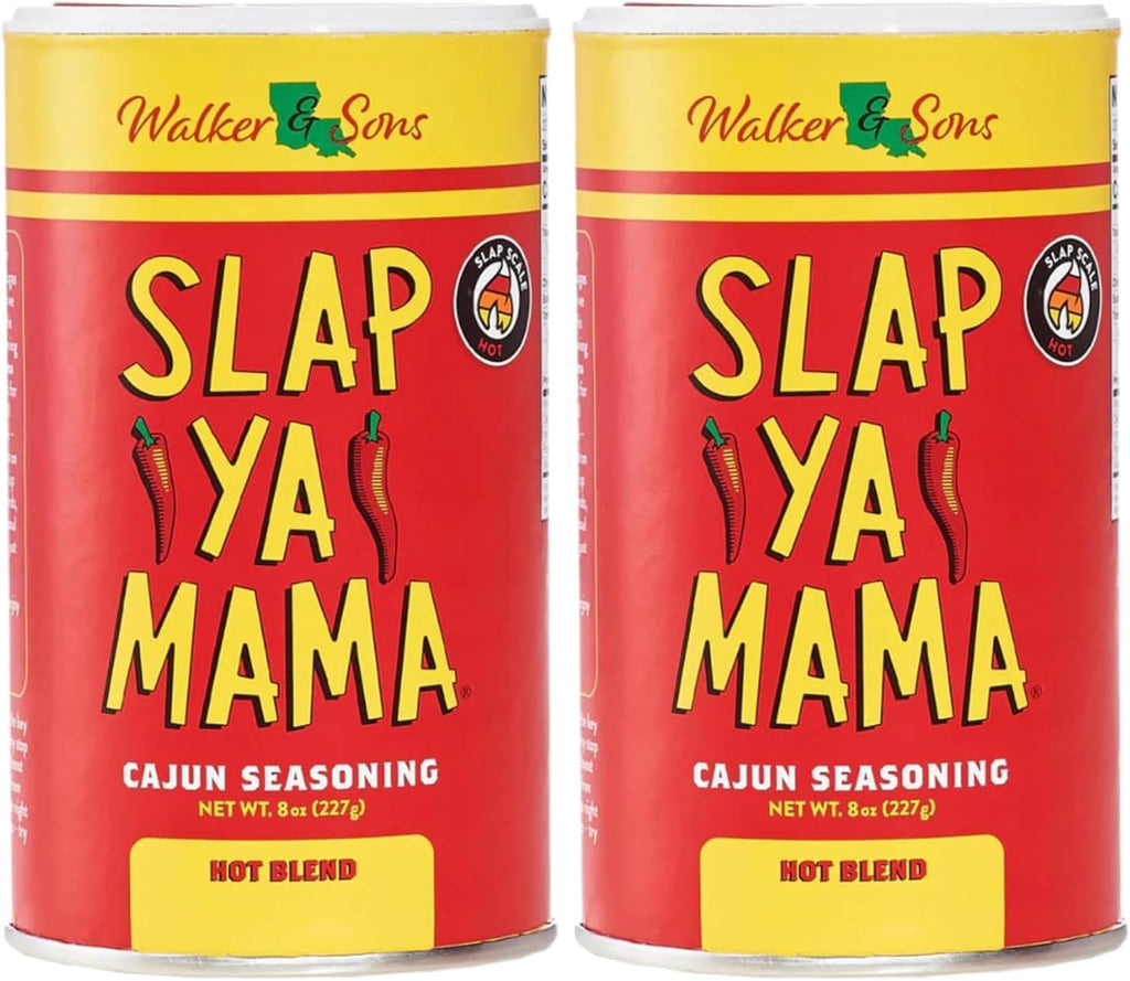 Slap Ya Mama Hot Blend Cajun Seasoning - 8 oz Can, Pack of 2, All Natural, No MSG, Kosher, Gluten-Free - Authentic Louisiana Flavor