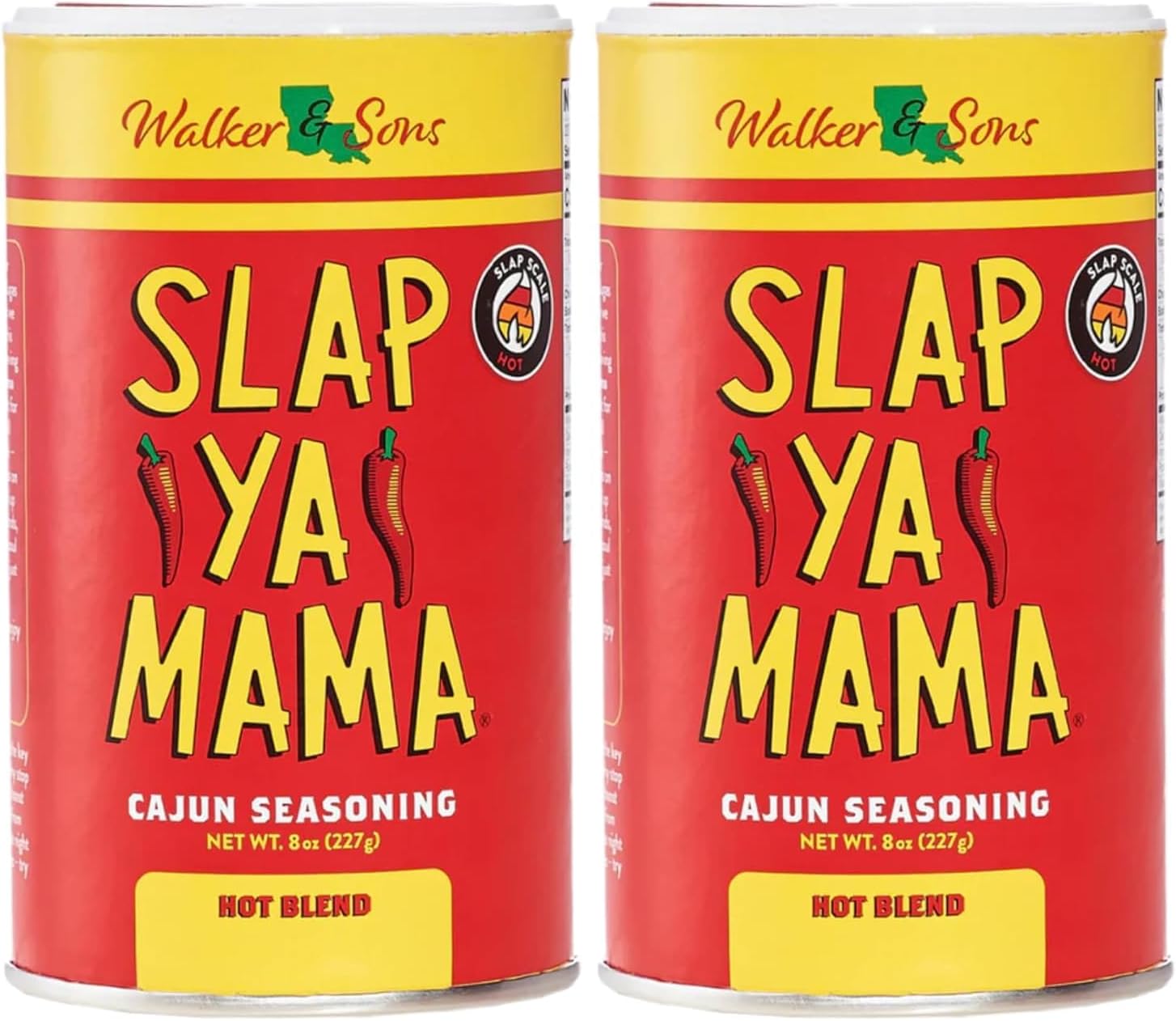 Slap Ya Mama Hot Blend Cajun Seasoning - 8 oz Can, Pack of 2, All Natural, No MSG, Kosher, Gluten-Free - Authentic Louisiana Flavor