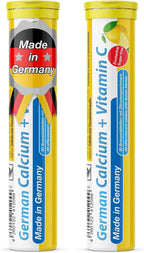 German Calcium + VIT. C - 40 Vegan Drink Effervescent Tablets - Lemon Lime Flavor - Made in Germany