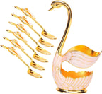 Tbest Cutlery,Tableware Sets Coffee Fruit Dert Spoons Household Tableware with Holder Decoration (Gold + spoon)
