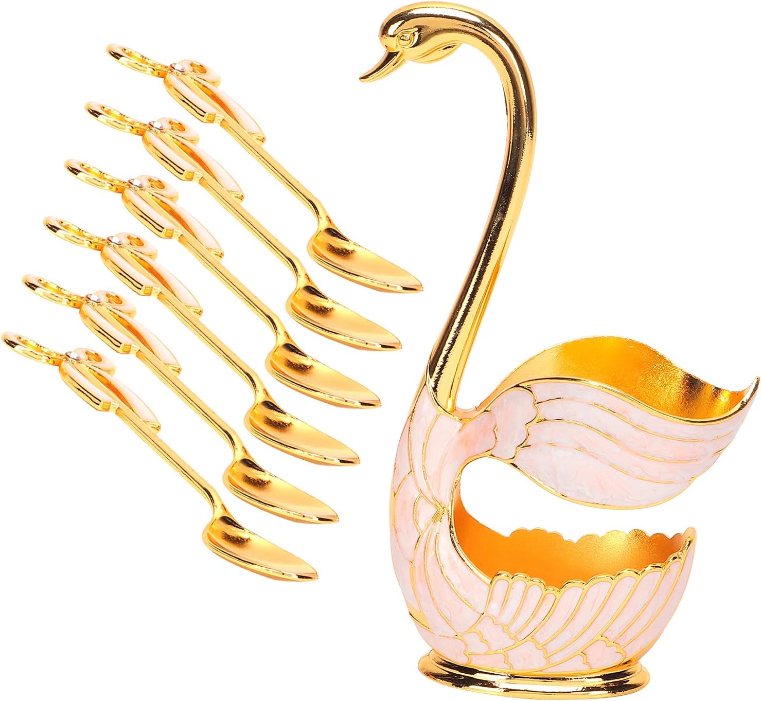 Tbest Cutlery,Tableware Sets Coffee Fruit Dert Spoons Household Tableware with Holder Decoration (Gold + spoon)