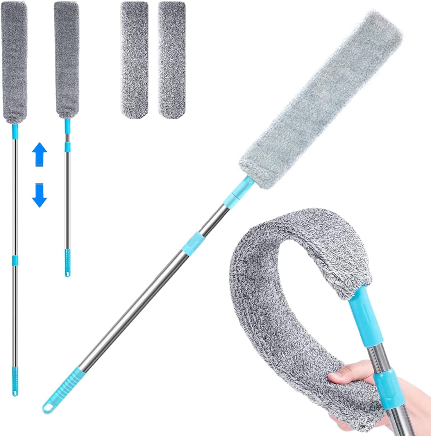 Saker Plus Retractable Gap Dust Cleaning Artifact, Retractable Gap Dust Cleaner Flat Duster, with 2 Microfiber Dusting Cloths Long Handle,Flat Duster