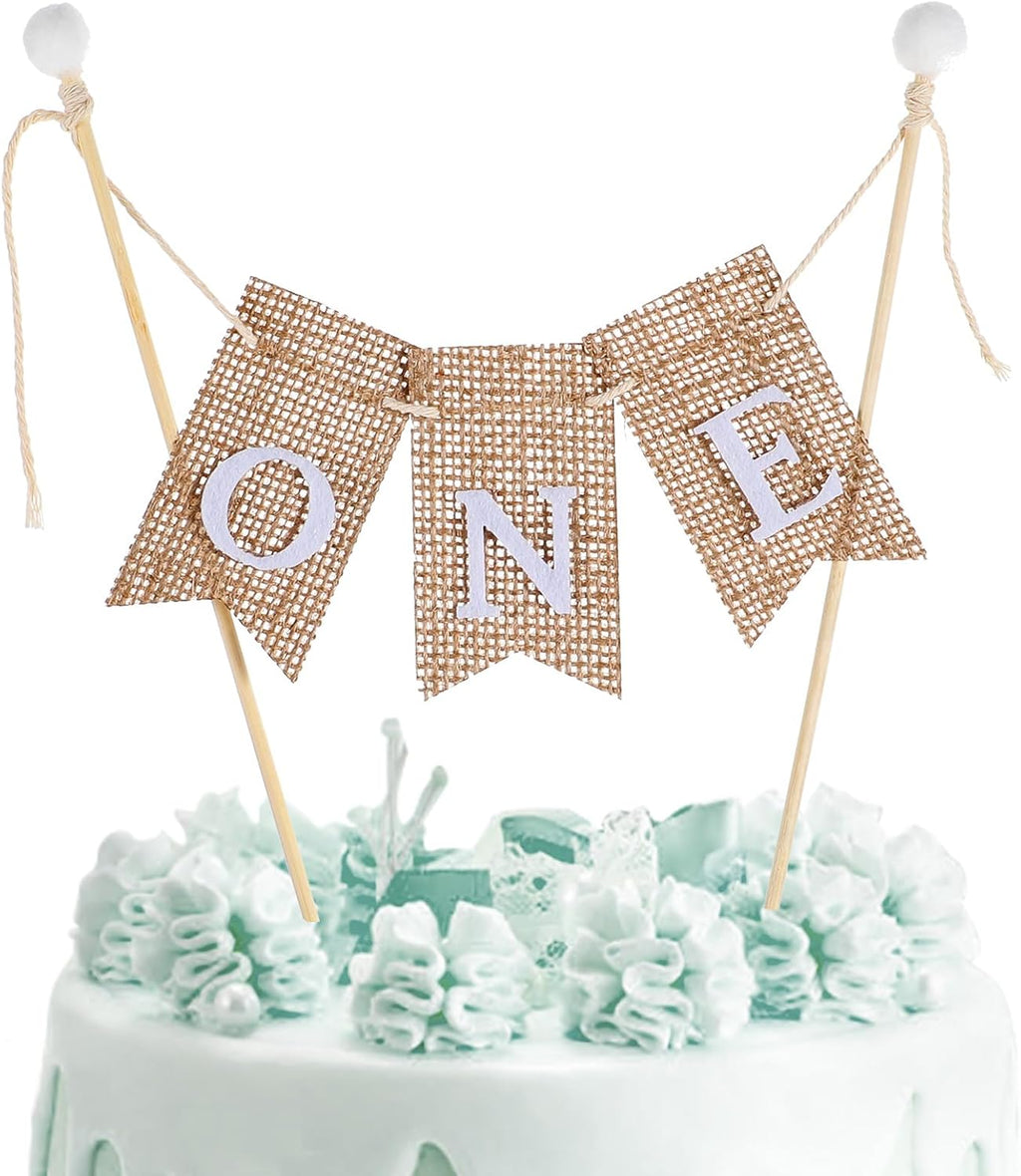 Handmade One Cake Topper, 1st Birthday Cakes Topper 1st First Birthday Cakes Bunting Birthdays Cake Decoration Banner Photo Prop Party Decorations Supplies