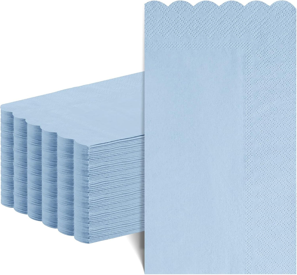 NatNarr 60 Pcs Light Blue Paper Napkins, 2 Ply Blue Disposable Guest Bathroom Hand Towels Scalloped Baby Shower Napkins Party Dinner Napkin for Wedding, Baby Bridal Shower, Birthday