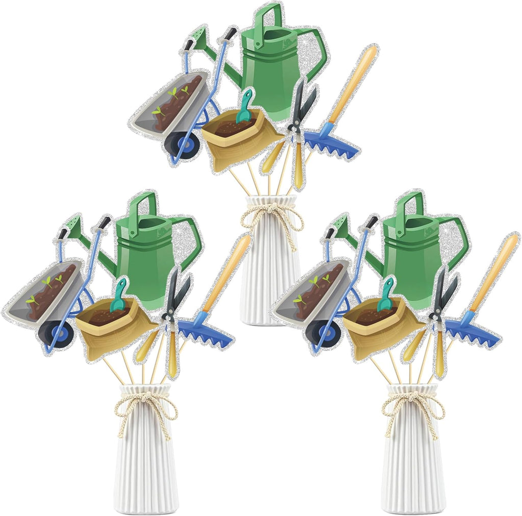 Garden Tool Theme Centerpiece Sticks, Birthday Table Toppers,Gardening Tool Summer Birthday Party Decorations Gardener Retirement Centerpieces for Table Supplies.Set of 15