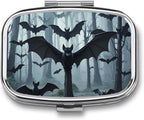 Square Pill Box Purple Black Goth Spooky Bat Pill Case 2 Compartment Medicine Pill Organizer for Purse & Pocket Portable Travel Pillbox Medicine Vitamin Cod Liver Oil Storage Box Organizer