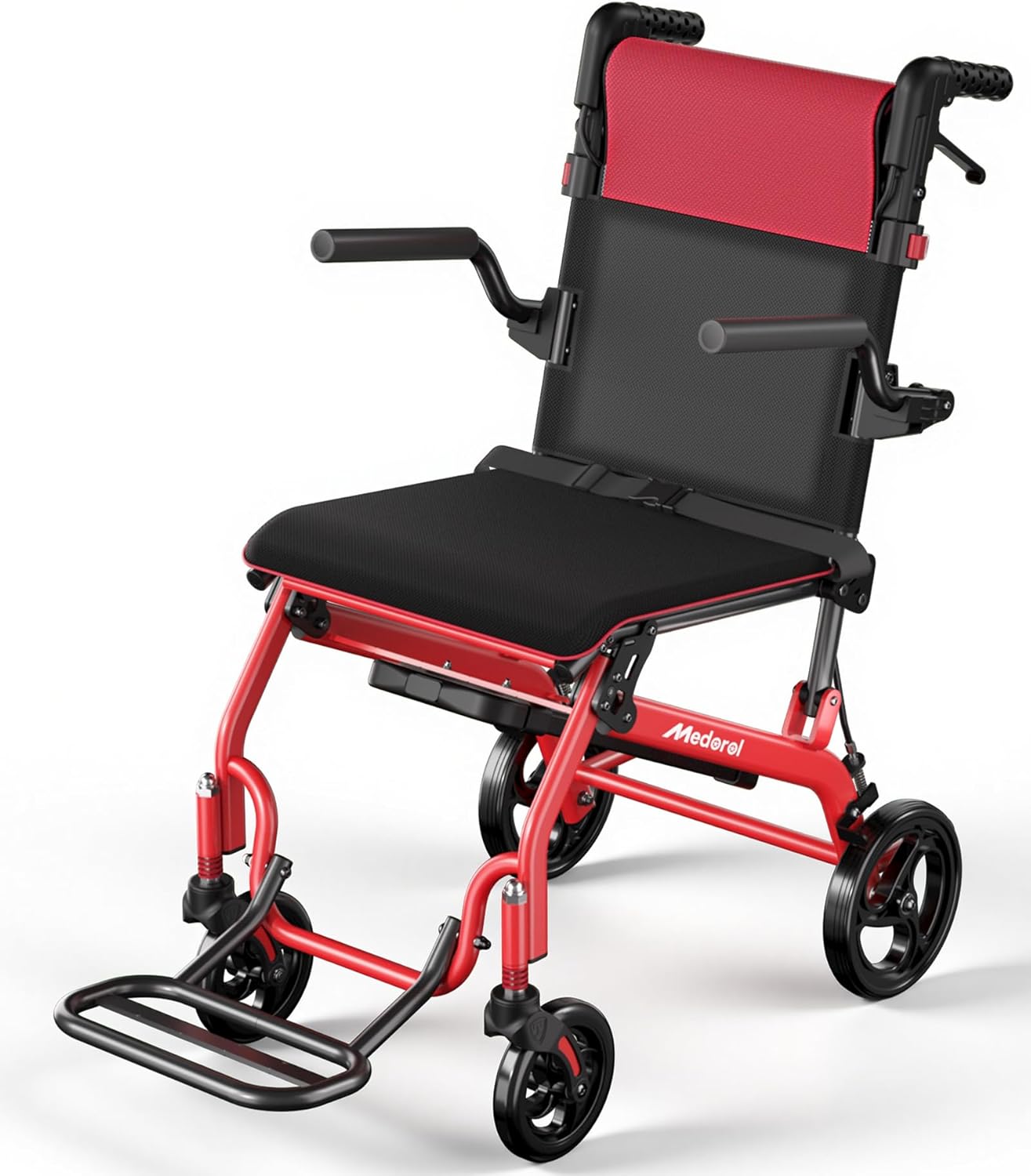 Lightweight Wheelchair for Adults, Transport Wheelchair Foldable Chair, Portable Ultra Light(Weighs Only 20.5 lbs) for Seniors, Elderly and Disabled (Red)